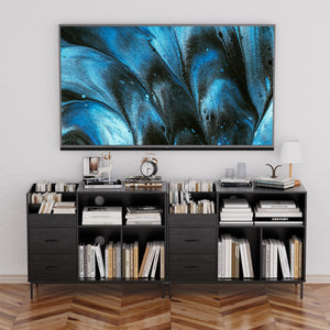 English Elm Record Player Stand with Flip-Down Lid, Built-In Power & USB, Dust-Protecting Turntable Console for 300+ Vinyls Black W2735P332345