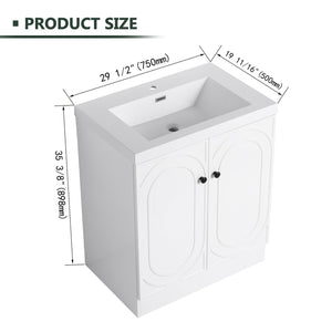 English Elm 30" Modern Freestanding Bathroom Vanity with Resin Sink, Soft-Close Doors, Adjustable Shelf, Durable Plywood Finish White W999S00271
