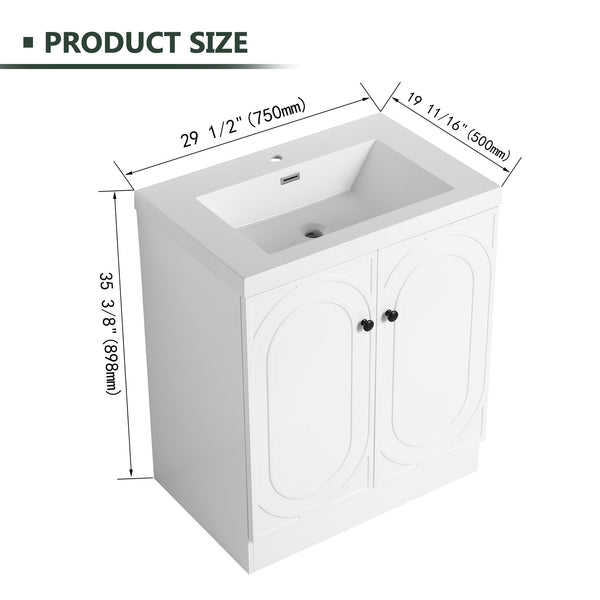 English Elm 30" Modern Freestanding Bathroom Vanity with Resin Sink, Soft-Close Doors, Adjustable Shelf, Durable Plywood Finish White W999S00271