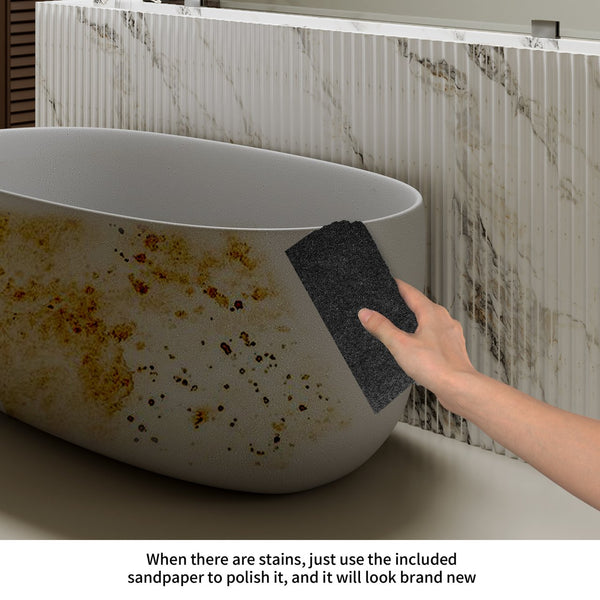English Elm 47'' Stone Resin Freestanding Soaking Tub Sculptural Modern Bath with Drain Included W2753P478406