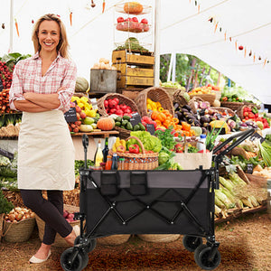 English Elm Multi-functional Folding Wagon with All-terrain Wheels Adjustable Handle Outdoor Hauler W2932P289380