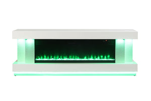 English Elm Contemporary TV Stand with Built-In Electric Fireplace, Heater, Glass Shelves & Modern Mixed-Material Finish White 75 L x 20 W x 31 H B2741P398850