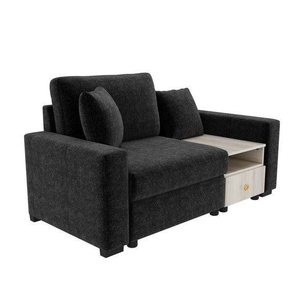English Elm Modern Chenille Upholstered Compact Sofa with Console Storage Armrest for Living Room Black N763S000061B