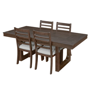 English Elm 5-piece Farmhouse Dining Set Oak Veneer Butterfly Leaf Table Four Upholstered Chairs Beige,Walnut N752S109000D