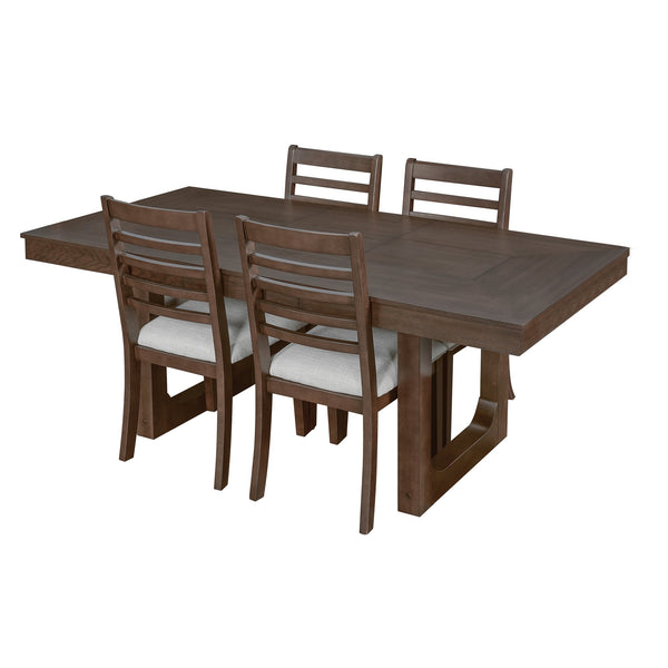 English Elm 5-piece Farmhouse Dining Set Oak Veneer Butterfly Leaf Table Four Upholstered Chairs Beige,Walnut N752S109000D