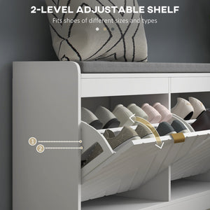 English Elm HOMCOM Modern Shoe Bench with 2 Flip Drawers, Padded Seat, Ventilation, Adjustable Dividers, White W2225P229709