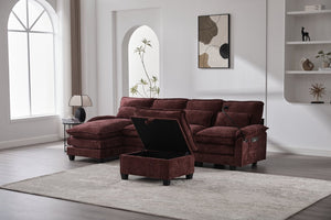 English Elm United We Win 106" U-Shape Sectional Sofa - Comfy Chenille Couch With Usb Ports, Storage Ottoman & Pillows W1568S00235-GIGA