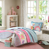 Crazy Daisy Casual Reversible Quilt Set with Throw Pillow