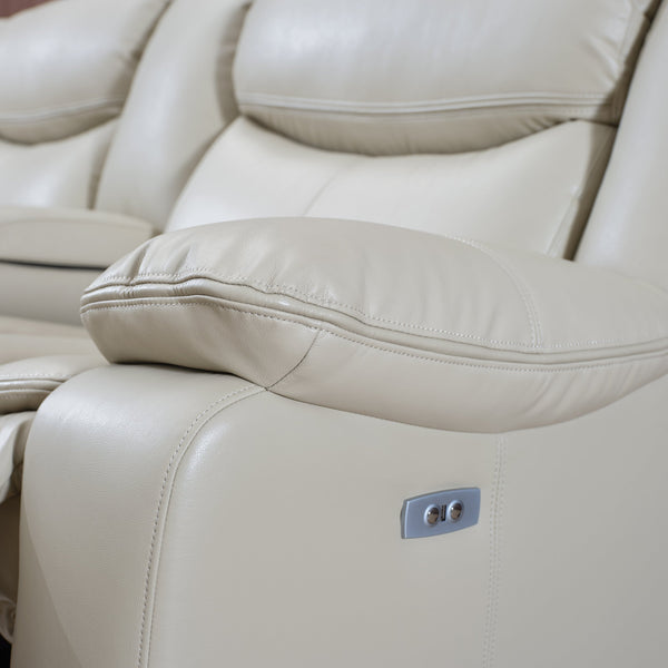 English Elm L Leather Power Reclining Sectional Sofa with USB Ports, Storage Console, Breathable Seating for 5 Cream W791S00016