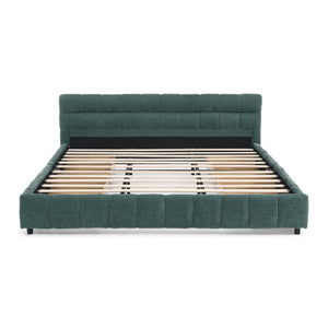 English Elm California King Platform Storage Bed Chenille Upholstered Frame Modern Bedroom Blue+Green W487S00523
