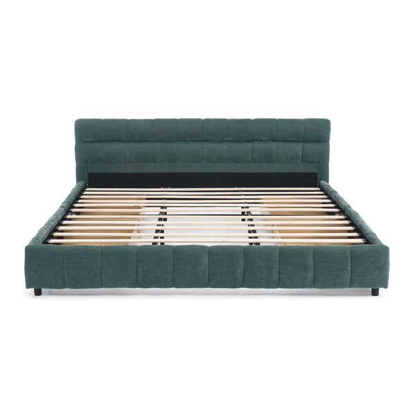 English Elm California King Platform Storage Bed Chenille Upholstered Frame Modern Bedroom Blue+Green W487S00523
