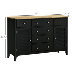 English Elm HOMCOM Modern Sideboard Buffet Cabinet with Rubber Wood Top, Adjustable Shelves, Drawers, Black W2225S00042