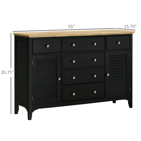 English Elm HOMCOM Modern Sideboard Buffet Cabinet with Rubber Wood Top, Adjustable Shelves, Drawers, Black W2225S00042