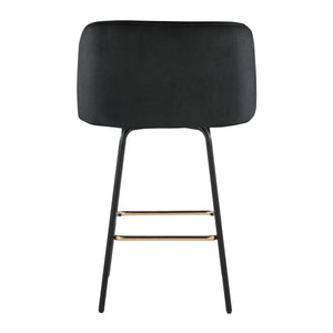 English Elm Fixed-height Swivel Counterstools Velvet Seat Gold Footrest Glam Kitchen Island Set Black B202S01827