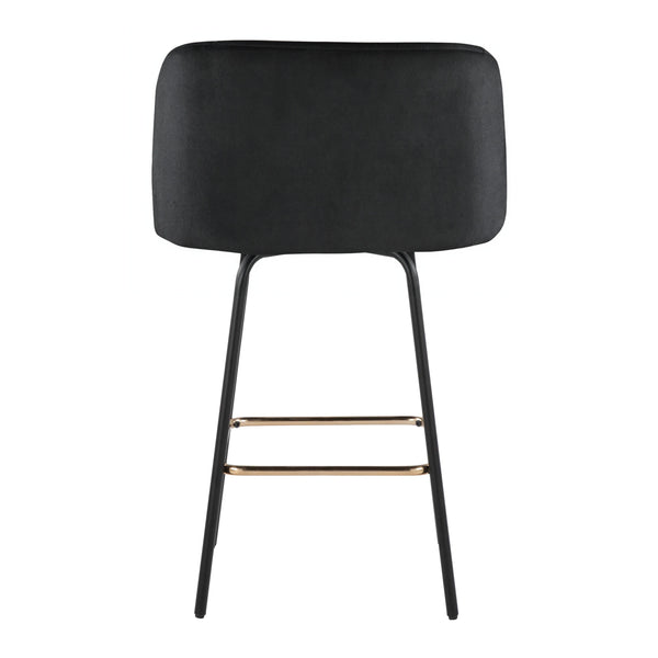 English Elm Fixed-height Swivel Counterstools Velvet Seat Gold Footrest Glam Kitchen Island Set Black B202S01827