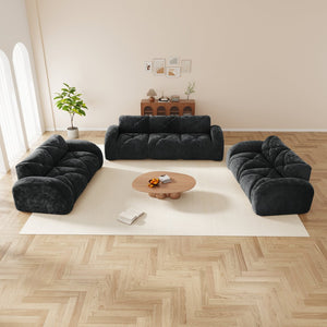 English Elm 3 Piece Velvet Living Room Sofa Set with Cloud Cushions Sculptural Curved Design W714S01648