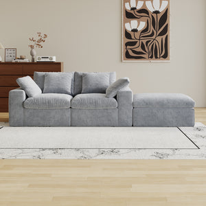 English Elm Modular Sectional Sofa - 3-Seater Light Gray Minimalist Design With Ottoman, Comfy Sleeper Option W3622S00010