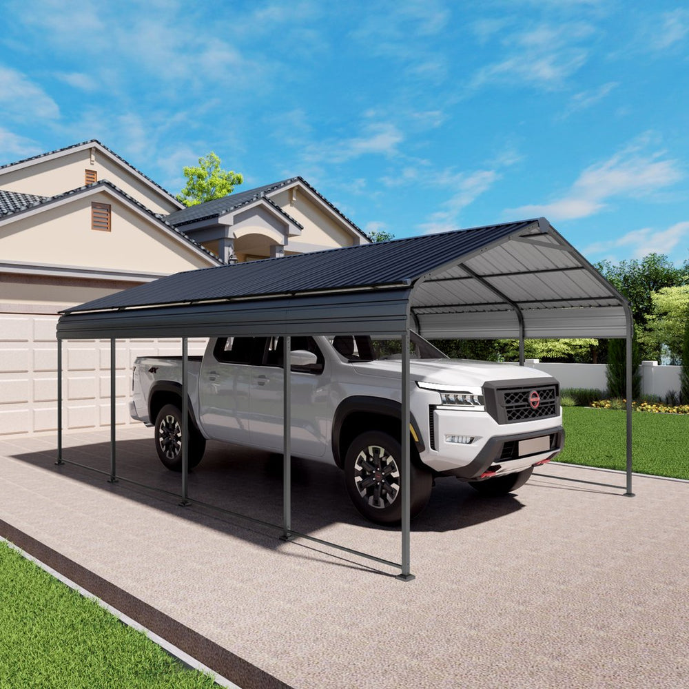 English Elm 12x20 Galvanized Steel Carport Heavy Duty Shelter for Vehicles with Powder Coated Roof W3213S00001