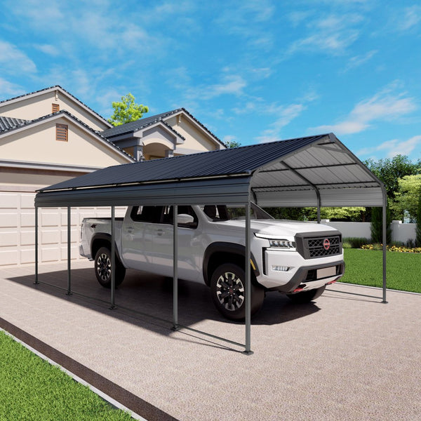 English Elm 12x20 Galvanized Steel Carport Heavy Duty Shelter for Vehicles with Powder Coated Roof W3213S00001