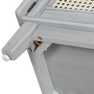English Elm Trexm Bohemian Rattan Storage Bench Cushioned Seat Shoe Cabinet for Entryway Beige,Gray Wash N715P308012E