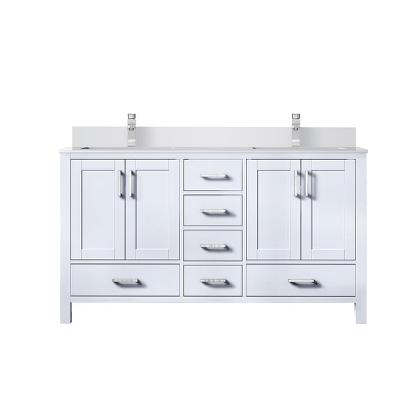 English Elm White Double Bath Vanity 60" W x 22" D with White Quartz Top, Soft-Close Drawers, Faucet Set Included B2731P259072