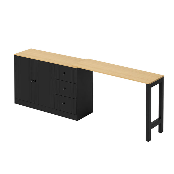 English Elm U_style Extendable Wooden Sideboard with 3 Drawers and 2 Doors for Entryway Living Room N711P334768O
