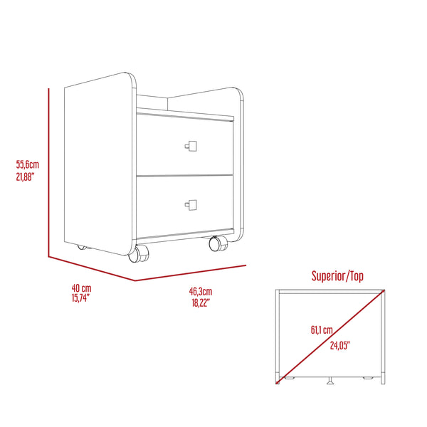 English Elm York Nightstand Light Gray with Superior Top, 2 Drawers, Smooth Zinc Steel Slides & Casters—Compact Organizer 18.22"W x15.74"D x21.88"H B128P148847