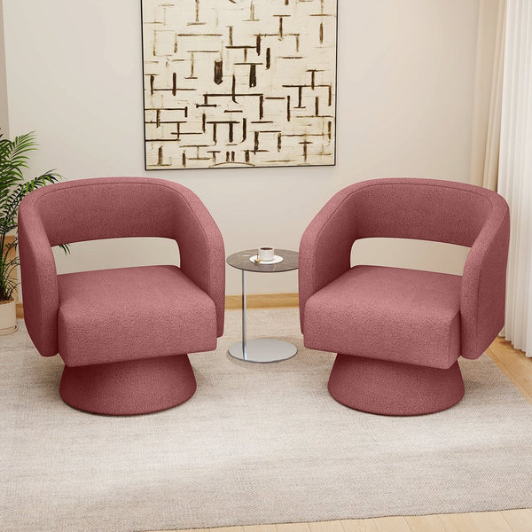 English Elm Swivel Teddy Barrel Accent Chair with Ergonomic Wrap-Around Back, Plush Sherpa Fabric Comfort Dark Pink T3950P407285