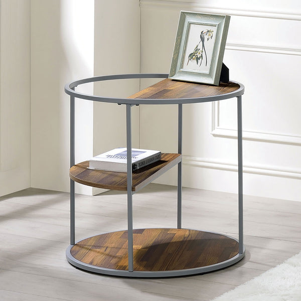 English Elm Unique Orrin Industrial Half Shelf End Table 24"D x 24"H Gray & Walnut Veneer, Powder-Coated Frame B2741P359579