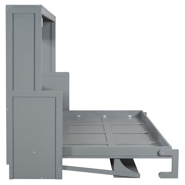 English Elm Queen Murphy Bed With Hydraulic Lift & Foldable Desk - Stylish Space-Saving Solution In Gray N820S10033E-GIGA