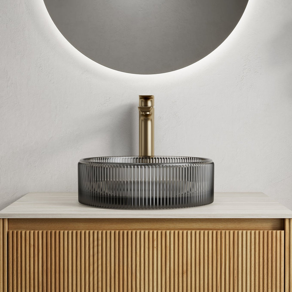 English Elm SONNY 14'' Round Crystal Glass Bathroom Vessel Sink, Durable Easy-Clean Design, Splash-Resistant Black W2615P318239
