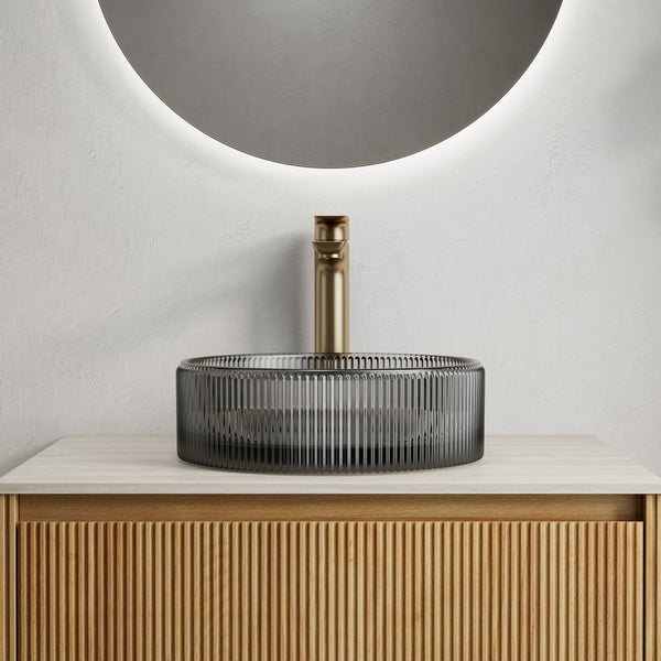 English Elm SONNY 14'' Round Crystal Glass Bathroom Vessel Sink, Durable Easy-Clean Design, Splash-Resistant Black W2615P318239
