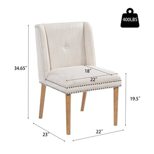 English Elm Light Luxury Rivet Trim Linen Upholstered Dining Chairs Rubberwood Tufted Set Beige+Natural N768P403745N