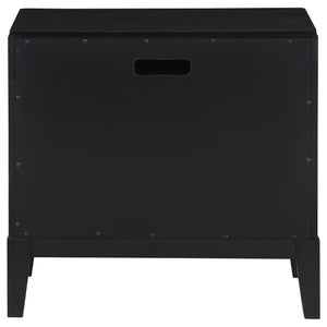 English Elm Mason Black 2-Drawer Nightstand with Fluted Drawer Fronts, Wire-Brushed Finish & Gold Handles — Elegant Bedroom Accent B062P299892