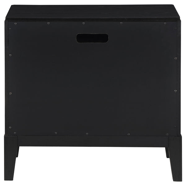 English Elm Mason Black 2-Drawer Nightstand with Fluted Drawer Fronts, Wire-Brushed Finish & Gold Handles — Elegant Bedroom Accent B062P299892