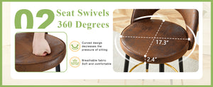 English Elm 360 Swivel Barstools Set of 2 Upholstered Techno Fabric Cushioned Counter Seats W1151P268914