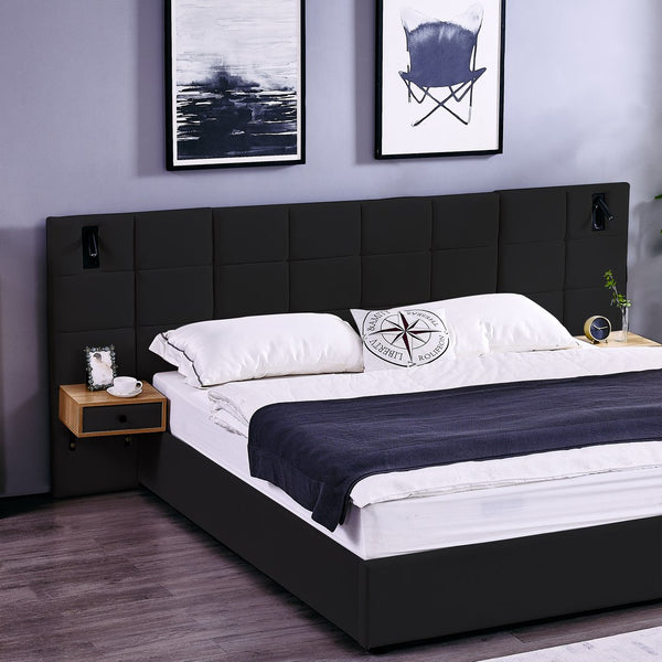 English Elm King Size Hydraulic Velvet Platform Bed With Usb, Reading Lamps & Storage Shelves For Modern Spaces W1413S00108