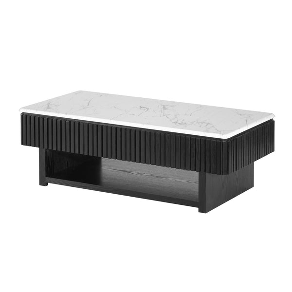 English Elm 46.5" Lift Top Coffee Table Fluted Frame Marble Pattern Hidden Storage Modern Living W5278P458348