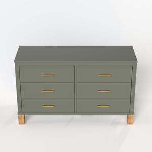 English Elm 6-drawer Double Dresser Solid Wood Legs Mid-century Modern Bedroom Storage Cabinet Olive W1445S00005