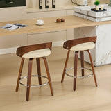 English Elm Bar Stools Set Of 2, Swivel Bar Height Stools With Low Back, Wood Bar Chairs With Soft Cushion Seat, 25-Inch Seat Height (Beige, 25" Counter Height)