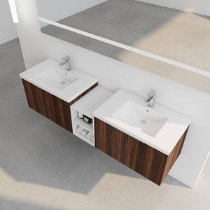 English Elm 72 Inch Wall Mounted Vanity with Resin Sink, Soft-Close Doors, Ample Storage Shelves, Durable Eco Plywood Finish California Walnut W999S00189