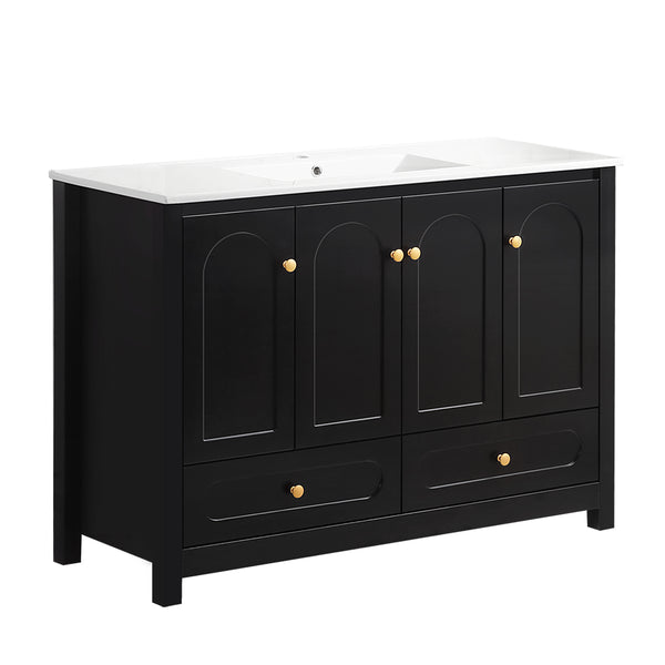 English Elm A Matte Black 48 Inch Bathroom Vanity with Soft Close Doors and Drawer Storage W3133P326085