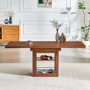 English Elm An Extendable Mdf Dining Table with Open Shelf Storage Seats up to Eight Walnut W1151S04667