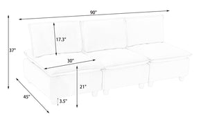 English Elm 88-inch minimalist modern three-seater velvet sofa with movable seats, solid wood frame, 500lb capacity Light Brown W1658S00126