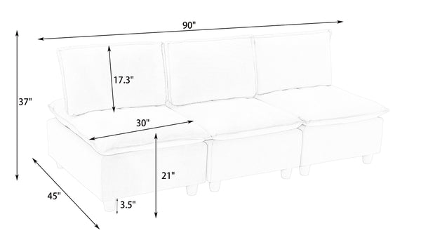 English Elm 88-inch minimalist modern three-seater velvet sofa with movable seats, solid wood frame, 500lb capacity Light Brown W1658S00126