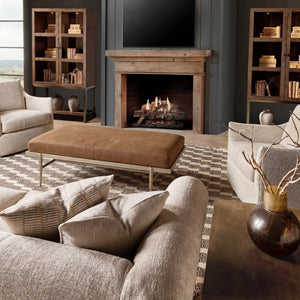 Hooker Furniture Melange Tobin Top Grain Leather Cocktail Ottoman with Gold Metal Base 628-80562-95