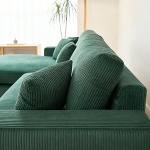 English Elm Mid Century Modern 3 Seater Sectional Sofa with Reversible Chaise and Accent Pillows Green W876S00346