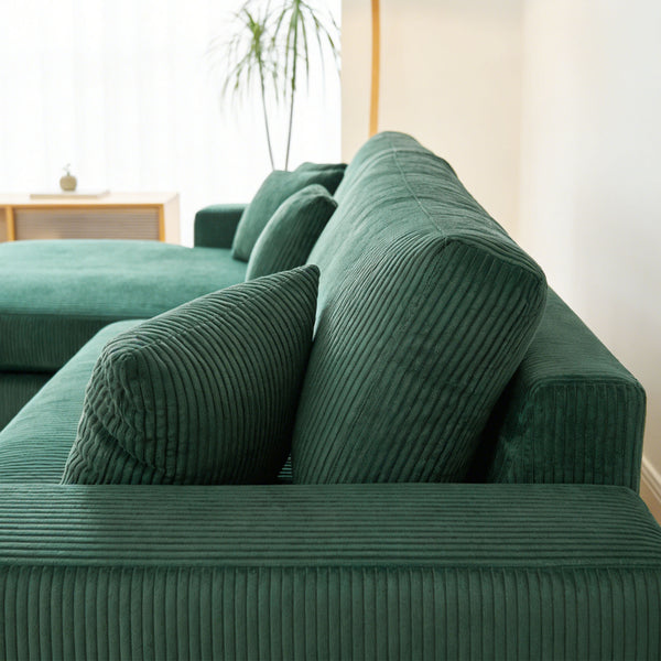 English Elm Mid Century Modern 3 Seater Sectional Sofa with Reversible Chaise and Accent Pillows Green W876S00346