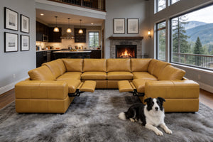 English Elm Premium Leather Match Sectional with Dual Recliners Wide Square Arms Living Room Ginger B2748S00154