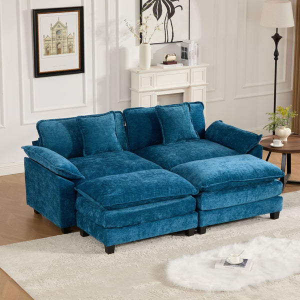 English Elm Wider Armrest Loveseat - Modern Modular Couch In Blue Chenille, Comfy Double-Layer Cushion, Ergonomic Design W1143S00037-GIGA